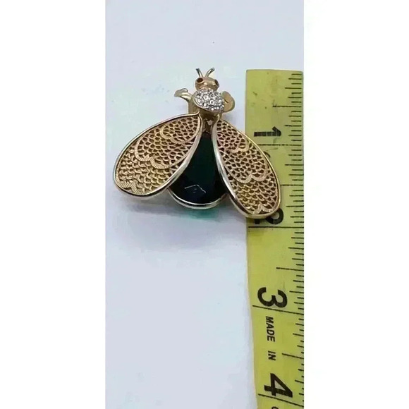 Vintage Large Bee Insect Flying Rhinestone Gold Tone Fancy Gift Statement Bug - Picture 7 of 8